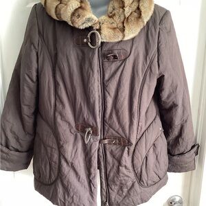 Women's Brown Faux Fur Collar Jacket